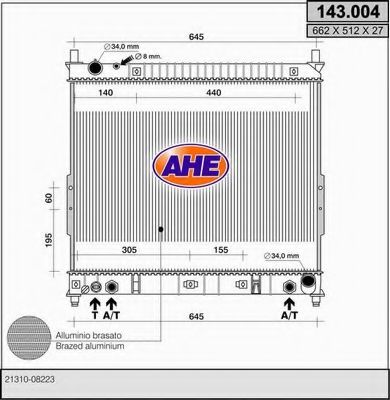 AHE 143.004 Радиатор, охлаждение двигателя 