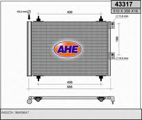 AHE 43317 Конденсатор, кондиционер для CITROëN (Cитроëн) AHE 43317 Конденсатор, кондиционер для CITROëN (Cитроëн)