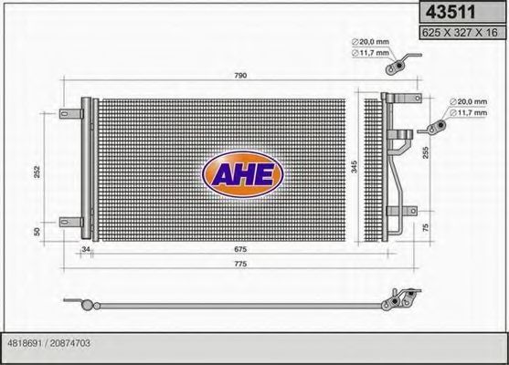 AHE 43511 Конденсатор, кондиционер для CHEVROLET CAPTIVA (Шевроле Каптива) AHE 43511 Конденсатор, кондиционер для CHEVROLET CAPTIVA (Шевроле Каптива)