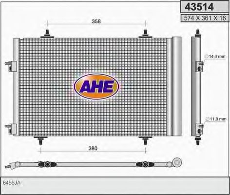 AHE 43514 Конденсатор, кондиционер для PEUGEOT (Пежо) AHE 43514 Конденсатор, кондиционер для PEUGEOT (Пежо)