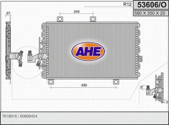 AHE 53606/O Конденсатор, кондиционер для FIAT TEMPRA (Фиат Тэмпра) AHE 53606/O Конденсатор, кондиционер для FIAT TEMPRA (Фиат Тэмпра)