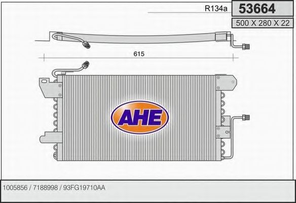 AHE 53664 Конденсатор, кондиционер для FORD FIESTA (Форд Фиэста) AHE 53664 Конденсатор, кондиционер для FORD FIESTA (Форд Фиэста)