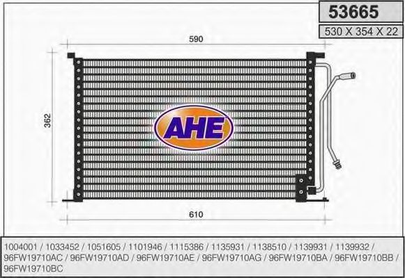 AHE 53665 Конденсатор, кондиционер для FORD FIESTA (Форд Фиэста) AHE 53665 Конденсатор, кондиционер для FORD FIESTA (Форд Фиэста)