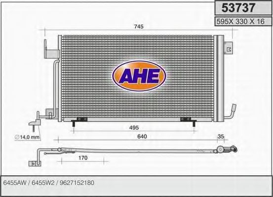 AHE 53737 Конденсатор, кондиционер для PEUGEOT (Пежо) AHE 53737 Конденсатор, кондиционер для PEUGEOT (Пежо)