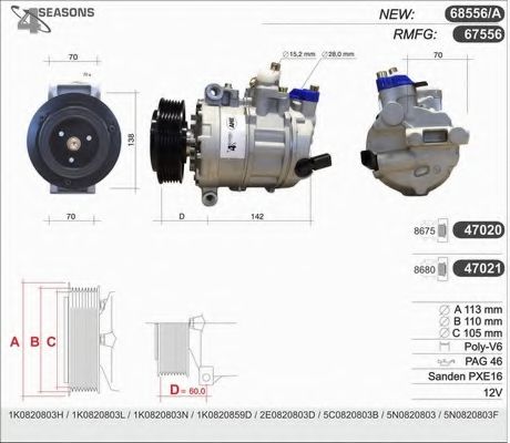 AHE 68556/A Компрессор, кондиционер для SEAT LEON (Сеат Леон) AHE 68556/A Компрессор, кондиционер для SEAT LEON (Сеат Леон)
