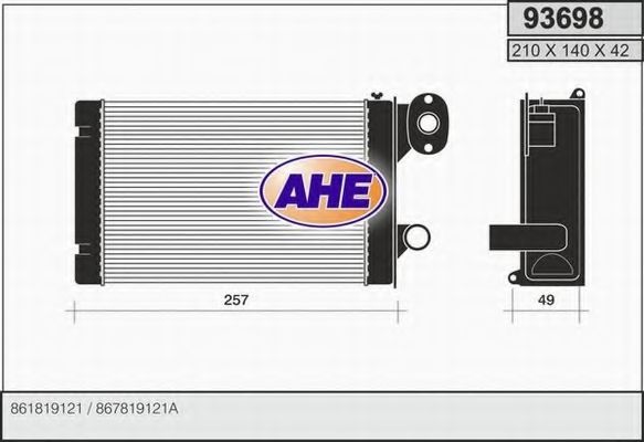 AHE 93698 Теплообменник, отопление салона для VOLKSWAGEN T3 CARAVELLE (Фольксваген Т3 cараvэллэ) AHE 93698 Теплообменник, отопление салона для VOLKSWAGEN T3 CARAVELLE (Фольксваген Т3 cараvэллэ)