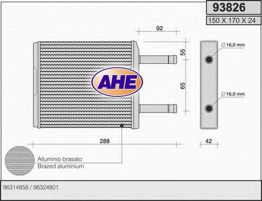AHE 93826 Теплообменник, отопление салона для CHEVROLET SPARK (Шевроле Спарк) AHE 93826 Теплообменник, отопление салона для CHEVROLET SPARK (Шевроле Спарк)