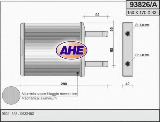 AHE 93826/A Теплообменник, отопление салона для CHEVROLET SPARK (Шевроле Спарк) AHE 93826/A Теплообменник, отопление салона для CHEVROLET SPARK (Шевроле Спарк)