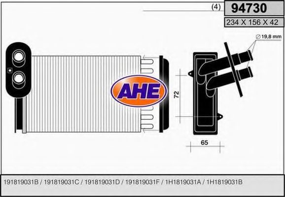 AHE 94730 Теплообменник, отопление салона для SEAT TOLEDO (Сеат Толэдо) AHE 94730 Теплообменник, отопление салона для SEAT TOLEDO (Сеат Толэдо)