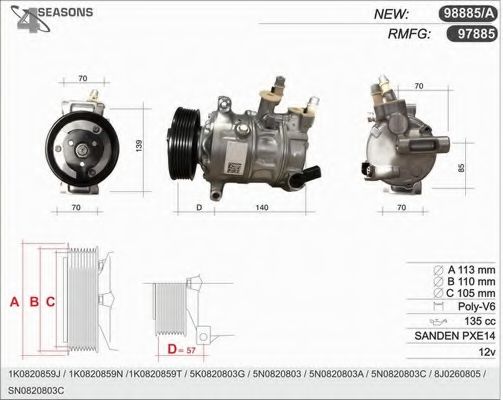 AHE 97885 Компрессор, кондиционер для SEAT LEON (Сеат Леон) AHE 97885 Компрессор, кондиционер для SEAT LEON (Сеат Леон)