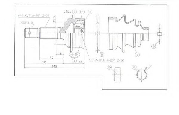 ASHUKI DA-021 Шарнирный комплект, приводной вал 