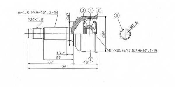 ASHUKI DA-027 Шарнирный комплект, приводной вал 