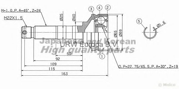ASHUKI DA-110 Шарнирный комплект, приводной вал 