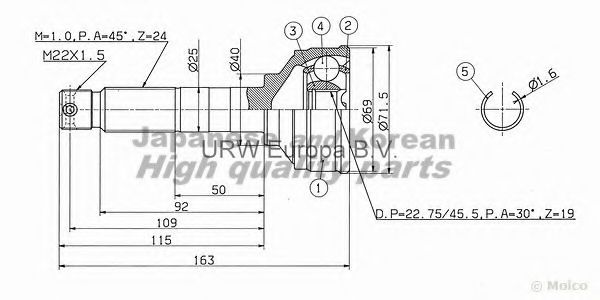 ASHUKI DA-120 Шарнирный комплект, приводной вал 