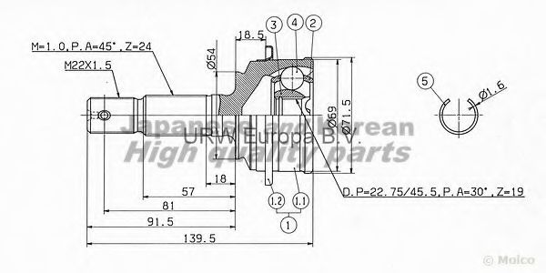 ASHUKI DA-160 Шарнирный комплект, приводной вал 