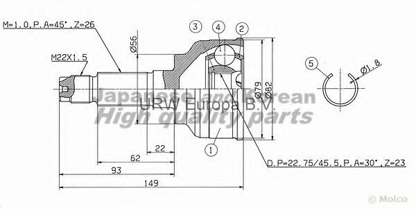 ASHUKI MA-270I Шарнирный комплект, приводной вал 