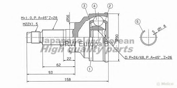 ASHUKI MA-2A0I Шарнирный комплект, приводной вал 