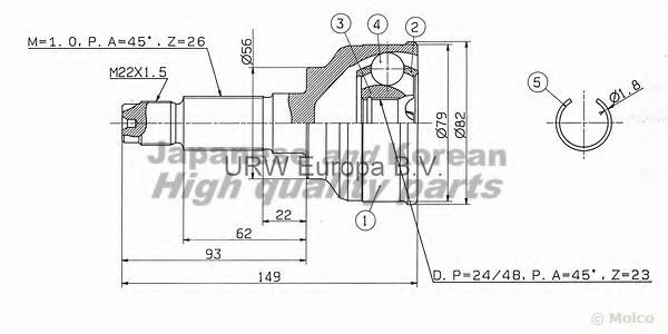 ASHUKI MA-2C0I Шарнирный комплект, приводной вал 