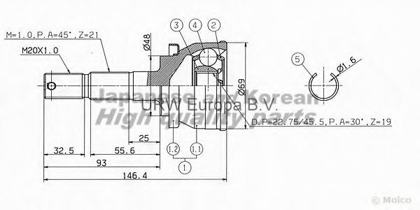 ASHUKI NI-710 Шарнирный комплект, приводной вал 