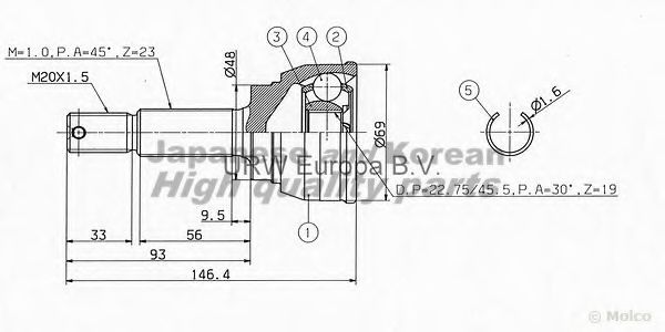 ASHUKI NI-730 Шарнирный комплект, приводной вал 