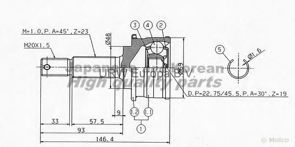 ASHUKI NI-750 Шарнирный комплект, приводной вал 