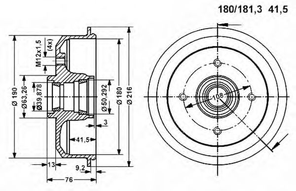 VEMA 800937 Тормозной барабан для FORD ESCORT III (Форд Эсcорт 3) VEMA 800937 Тормозной барабан для FORD ESCORT III (Форд Эсcорт 3)
