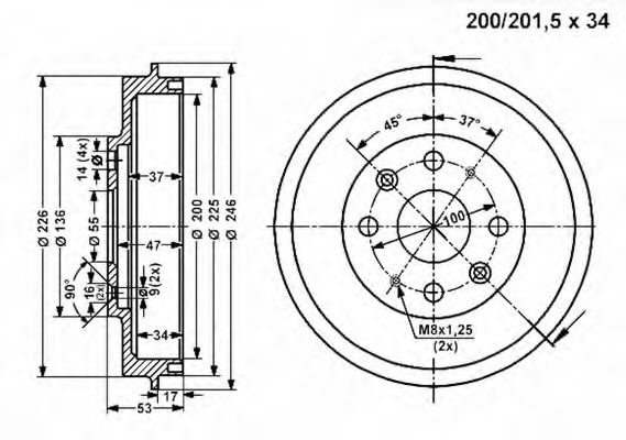 VEMA 801355 Тормозной барабан для MAZDA 323 C IV (Мазда 323 c иv) VEMA 801355 Тормозной барабан для MAZDA 323 C IV (Мазда 323 c иv)