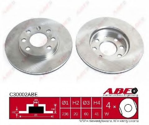 ABE C30002ABE Тормозной диск передний мост для OPEL CORSA B (Опель Корса б) ABE C30002ABE Тормозной диск передний мост для OPEL CORSA B (Опель Корса б)