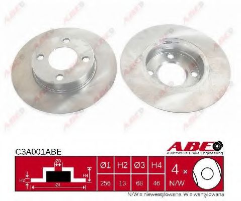 ABE C3A001ABE Тормозной диск передний мост для AUDI 80 (Ауди 80) ABE C3A001ABE Тормозной диск передний мост для AUDI 80 (Ауди 80)