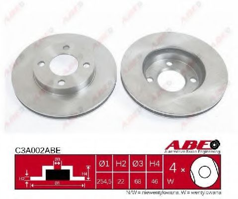 ABE C3A002ABE Тормозной диск для AUDI 100 (Ауди 100) ABE C3A002ABE Тормозной диск для AUDI 100 (Ауди 100)