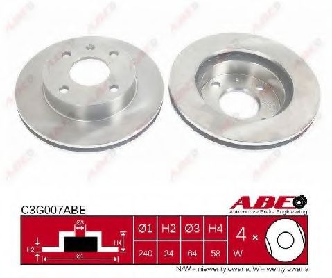 ABE C3G007ABE Тормозной диск передний мост для FORD ORION II (Форд Орион 2) ABE C3G007ABE Тормозной диск передний мост для FORD ORION II (Форд Орион 2)