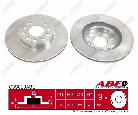 ABE C3S013ABE Тормозной диск передний мост для SEAT (Сеат) ABE C3S013ABE Тормозной диск передний мост для SEAT (Сеат)
