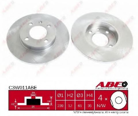 ABE C3W011ABE Тормозной диск для AUDI 80 (Ауди 80) ABE C3W011ABE Тормозной диск для AUDI 80 (Ауди 80)
