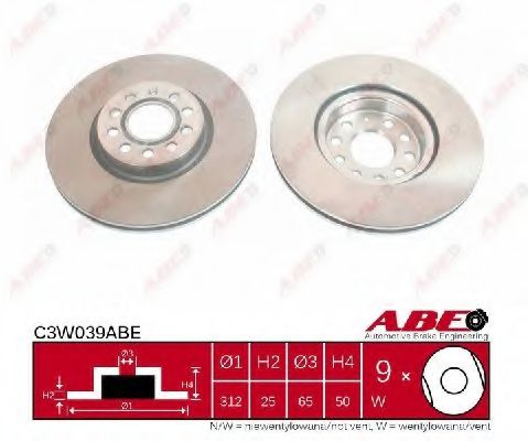 ABE C3W039ABE Тормозной диск 1ZM 1ZG для AUDI TT (Ауди Тт) ABE C3W039ABE Тормозной диск 1ZM 1ZG для AUDI TT (Ауди Тт)