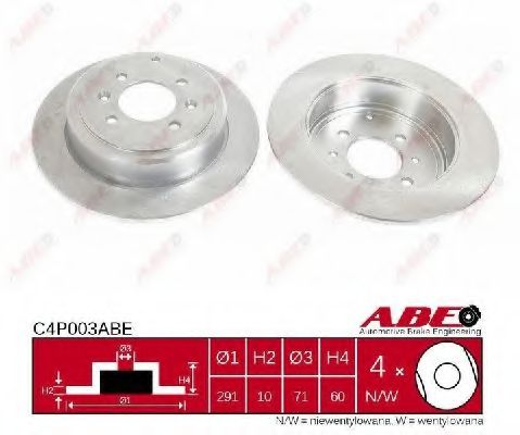 ABE C4P003ABE Тормозной диск задний мост для PEUGEOT 406 (Пежо 406) ABE C4P003ABE Тормозной диск задний мост для PEUGEOT 406 (Пежо 406)