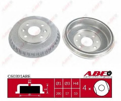 ABE C60301ABE Тормозной барабан задний мост для KIA MENTOR (Киа Мэнтор) ABE C60301ABE Тормозной барабан задний мост для KIA MENTOR (Киа Мэнтор)
