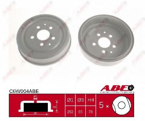 ABE C6W004ABE Тормозной барабан для VOLKSWAGEN T3 CARAVELLE (Фольксваген Т3 cараvэллэ) ABE C6W004ABE Тормозной барабан для VOLKSWAGEN T3 CARAVELLE (Фольксваген Т3 cараvэллэ)