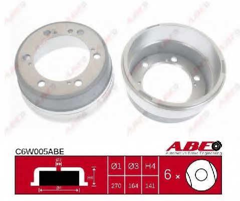 ABE C6W005ABE Тормозной барабан для сдвоенных шин для VOLKSWAGEN LT 40-55 I (Фольксваген Лт 40-55 и) ABE C6W005ABE Тормозной барабан для сдвоенных шин для VOLKSWAGEN LT 40-55 I (Фольксваген Лт 40-55 и)