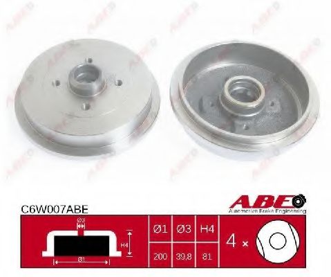 ABE C6W007ABE Тормозной барабан для VOLKSWAGEN GOLF IV (Фольксваген Гольф 4) ABE C6W007ABE Тормозной барабан для VOLKSWAGEN GOLF IV (Фольксваген Гольф 4)