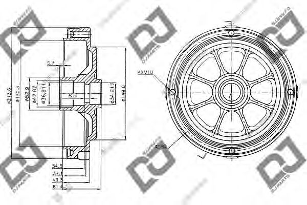 DJ PARTS BR1057 Тормозной барабан для FIAT 500 (Фиат 500) DJ PARTS BR1057 Тормозной барабан для FIAT 500 (Фиат 500)