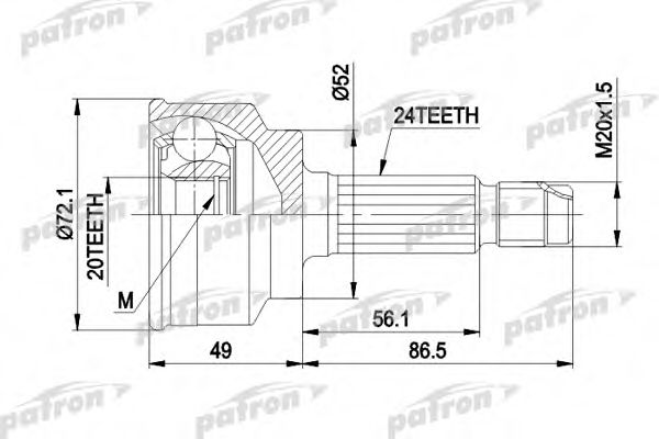 PATRON PCV1261 Шарнирный комплект, приводной вал для KIA (Киа) PATRON PCV1261 Шарнирный комплект, приводной вал для KIA (Киа)
