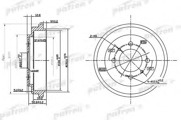 PATRON PDR1112 Тормозной барабан для NISSAN NX/NXR (Ниссан Нx/нxр) PATRON PDR1112 Тормозной барабан для NISSAN NX/NXR (Ниссан Нx/нxр)