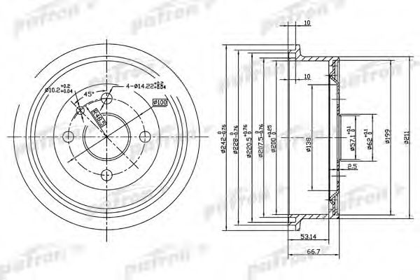 PATRON PDR1119 Тормозной барабан для OPEL OLYMPIA A (Опель Олъмпиа а) PATRON PDR1119 Тормозной барабан для OPEL OLYMPIA A (Опель Олъмпиа а)