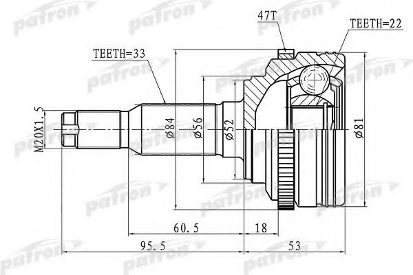 PATRON PCV1656 Шарнирный комплект, приводной вал для CHEVROLET (Шевроле) PATRON PCV1656 Шарнирный комплект, приводной вал для CHEVROLET (Шевроле)