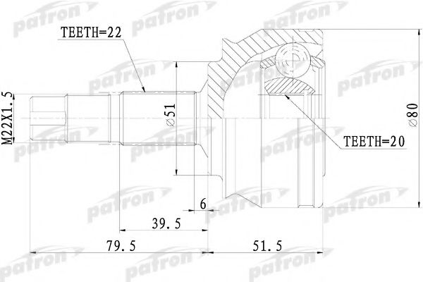 PATRON PCV1073 Шарнирный комплект, приводной вал 
