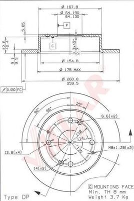 VILLAR 628.1237 Тормозной диск для ACURA CL (Акура Cл) VILLAR 628.1237 Тормозной диск для ACURA CL (Акура Cл)