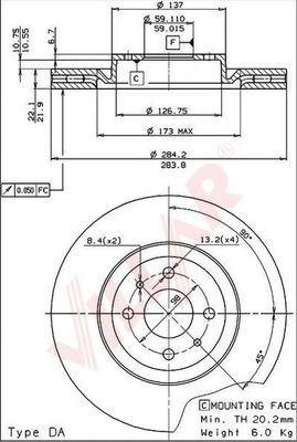 VILLAR 628.1257 Тормозной диск для FIAT (Фиат) VILLAR 628.1257 Тормозной диск для FIAT (Фиат)