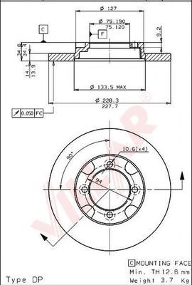 VILLAR 628.1319 Тормозной диск для MAZDA 626 II (Мазда 626 2) VILLAR 628.1319 Тормозной диск для MAZDA 626 II (Мазда 626 2)