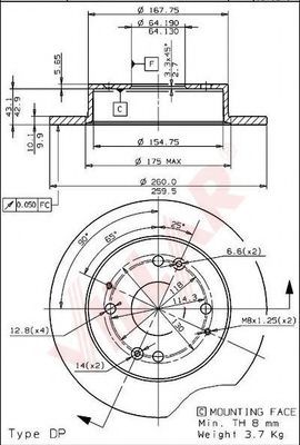 VILLAR 628.1443 Тормозной диск для ACURA CL (Акура Cл) VILLAR 628.1443 Тормозной диск для ACURA CL (Акура Cл)