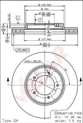 VILLAR 628.1666 Тормозной диск для TOYOTA (Тойота/тоета) VILLAR 628.1666 Тормозной диск для TOYOTA (Тойота/тоета)